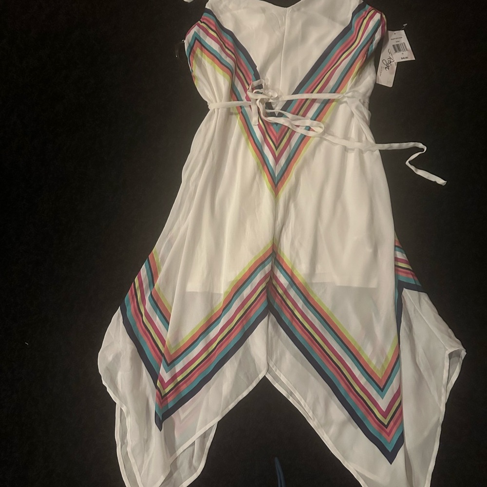 White Strapless Dress with Multicolor Stripes